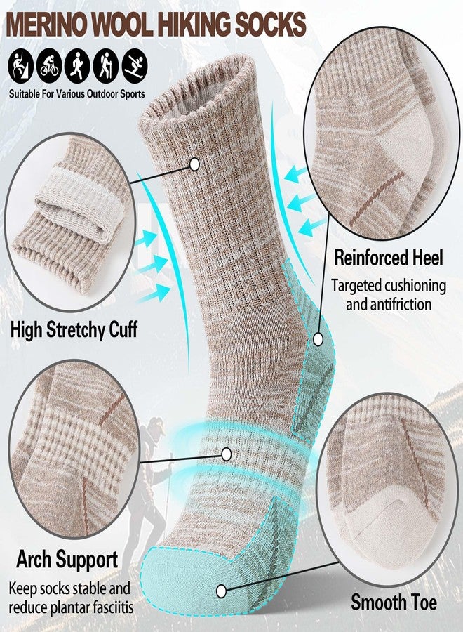 Sandsuced Merino Wool Hiking Socks Thermal Warm Winter Cozy Outdoor Crew Socks 5 Pairs Gift Stocking Stuffers for Women Men(Black/Khaki/Gray,M) - Image 2